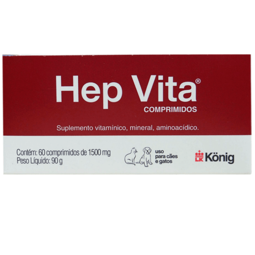 Suplemento Alimentar Hep Vita 1500mg C/ 60 Comp. para Cães e Gatos - König Suplemento Alimentar Hep Vita 1500mg C/ 60 Comp. para Cães e Gatos - König