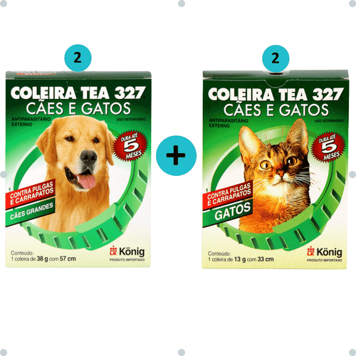 Kit 2 Coleira Contra Pulgas E Carrapatos Cães Grandes C/ 57cm + 2 Coleira Gatos C/ 33cm - Konig