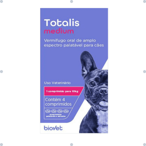 Vermífugo Totalis Medium para Cães 660mg C/ 4 comprimidos - Biovet