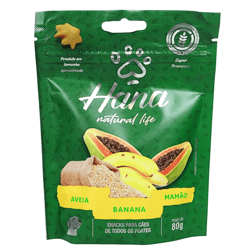 HANA NATURAL LIFE AVEIA BANANA MAMÃO 80G SNACKS PARA CÃES ADULTOS