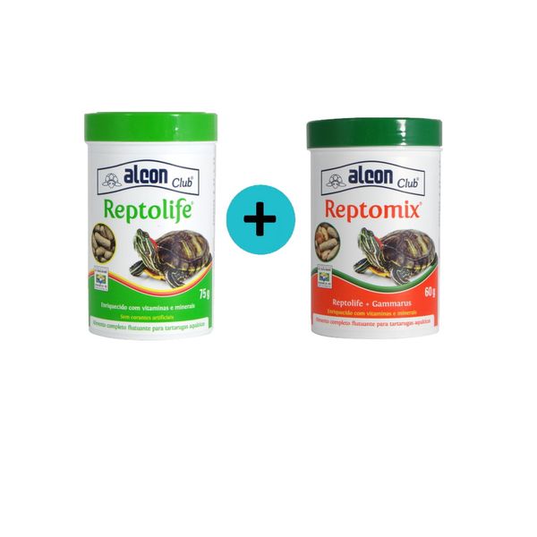 Kit 1 Labcon Repto Protect 100ml + 1 Ração Reptomix 25g - Alcon Kit 1 Ração Club Reptolife 75g + 1 Ração Club Reptomix 60g - Alcon