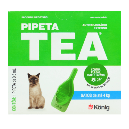 Pipeta Tea 0,5 ml Antiparasitário Contra Pulgas para Gatos de até 4 Kg - König Pipeta Tea 0,5 ml Antiparasitário Contra Pulgas para Gatos de até 4 Kg - König