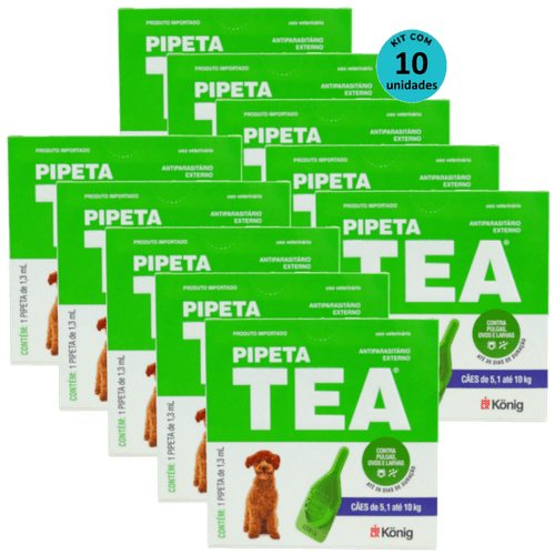 Pipeta Tea 1,3 ml Antiparasitário Contra Pulgas para Cães de 5,1 até 10 Kg - König Kit Com 10 Pipeta Tea 1,3 ml Antiparasitário Contra Pulgas para Cães de 5,1 até 10 Kg - König Kit Com 10
