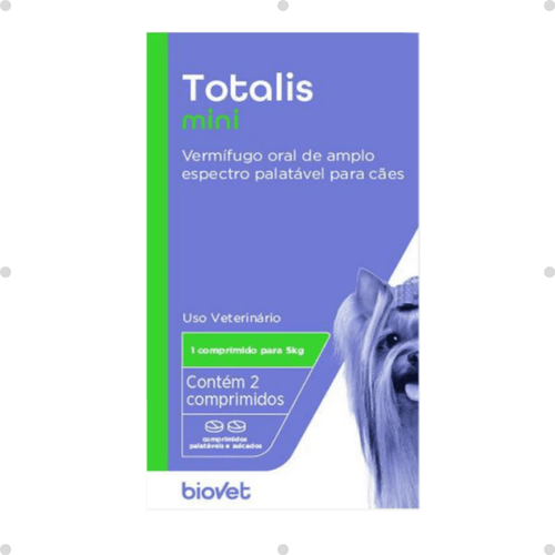 Vermífugo Totalis Mini para Cães 330mg C/ 2 comprimidos - Biovet Vermífugo Totalis Mini para Cães 330mg C/ 2 comprimidos - Biovet