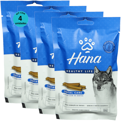 Kit 4 Snacks Hana Healthy Life Dental Care- Cuidado C/ os Dentes- P/ Cães Adultos- 100g