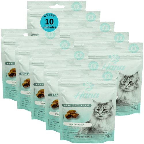 Kit 10 Snacks Hana Healthy Life Cat Sensations P/ Gatos Adultos - 60g Kit 10 Snacks Hana Healthy Life Cat Sensations P/ Gatos Adultos - 60g