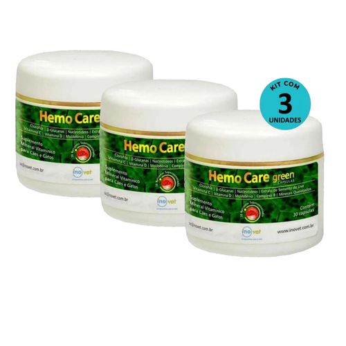 Kit 3 Hemo Care Green Suplemento P/ Cães e Gatos C/ 30 Cápsulas - Inovet