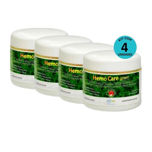 Kit 4 Hemo Care Green Suplemento P/ Cães e Gatos C/ 30 Cápsulas - Inovet Kit 4 Hemo Care Green Suplemento P/ Cães e Gatos C/ 30 Cápsulas - Inovet