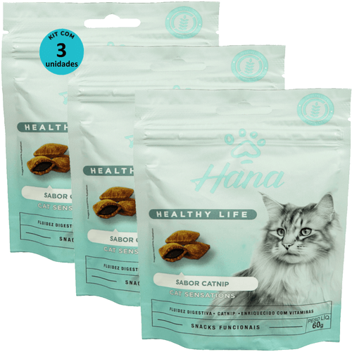 Kit 3 Snacks Hana Healthy Life Cat Sensations P/ Gatos Adultos- 60g