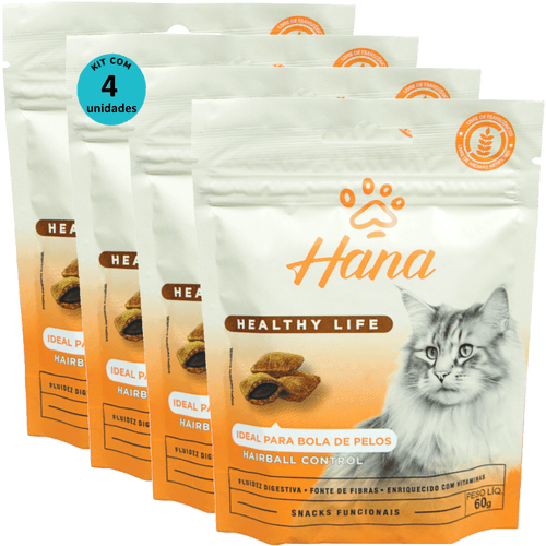 kit 4 Snacks Hana Healthy Life Hairball Control P/ Gatos Adultos- 60g
