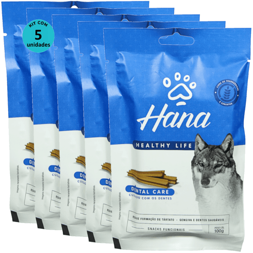 Kit 5 Snacks Hana Healthy Life Dental Care- Cuidado C/ os Dentes- P/ Cães Adultos- 100g