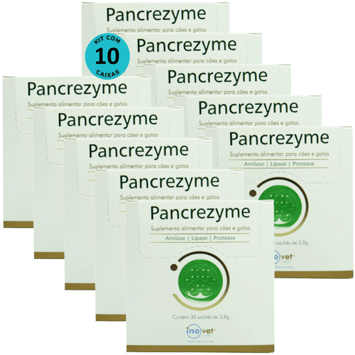 Kit 10 Pancrezyme Suplemento P/ Cães e Gatos 2,8g C/ 30 Sachê- Inovet