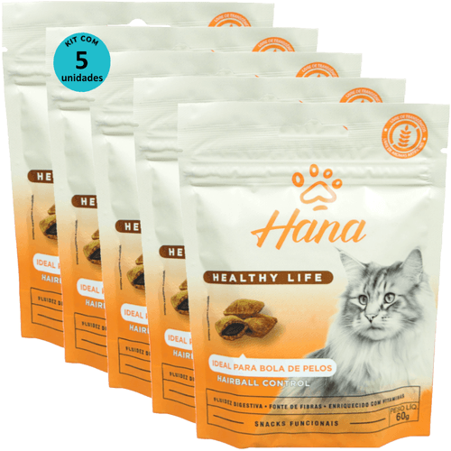 kit 5 Snacks Hana Healthy Life Hairball Control P/ Gatos Adultos- 60g kit 5 Snacks Hana Healthy Life Hairball Control P/ Gatos Adultos- 60g