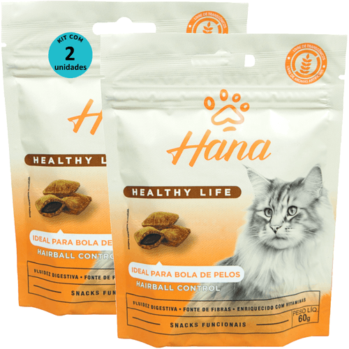 Kit 2 Snacks Hana Healthy Life Hairball Control P/ Gatos Adultos- 60g Kit 2 Snacks Hana Healthy Life Hairball Control P/ Gatos Adultos- 60g