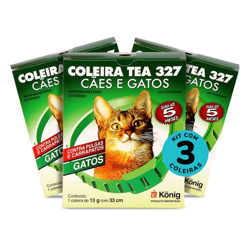 Kit Coleira Contra Pulgas e Carrapatos TEA 327 Gatos König 13g c/ 33cm C/ 3 unidades