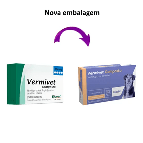 Kit Vermífugo Vermivet Composto Biovet 600mg c/ 4 Comprimidos C/ 3 unidades