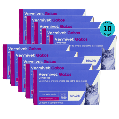 Vermífugo para Gatos Vermivet 300mg C/ 4 Comprimidos - Kit c/ 10 caixas Vermífugo para Gatos Vermivet 300mg C/ 4 Comprimidos - Kit c/ 10 caixas