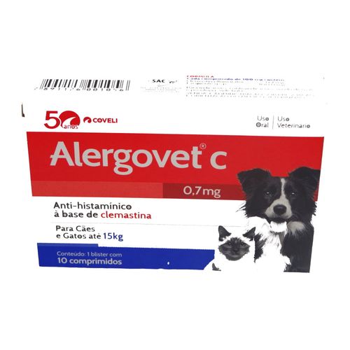 ALERGOVET C 0,7MG COM 10 COMPRIMIDOS COVELI PARA CÃES E GATOS ATÉ 15KG