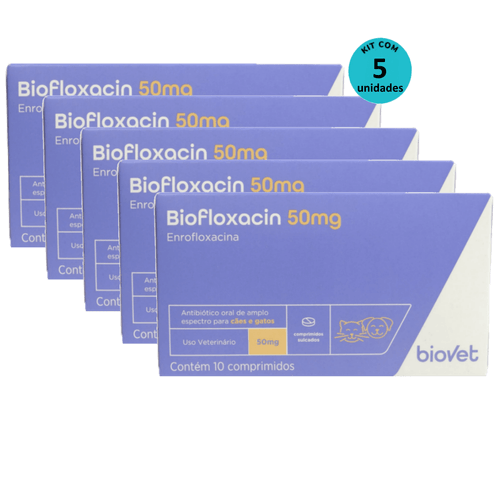Kit 5 Biofloxacin 50mg C/ 10 Comprimidos- Biovet
