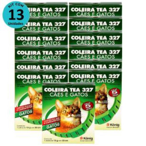 Kit Coleira Contra Pulgas e Carrapatos TEA 327 Gatos König 13g c/ 33cm C/ 13 unidades Kit Coleira Contra Pulgas e Carrapatos TEA 327 Gatos König 13g c/ 33cm C/ 13 unidades
