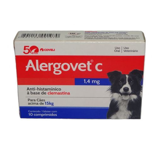 ALERGOVET C 1,4MG COM 10 COMPRIMIDOS COVELI PARA CÃES ACIMA DE 15KG