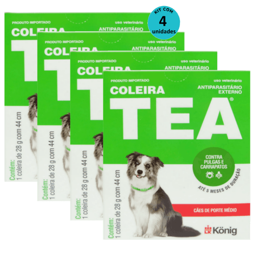 Kit Coleira Contra Pulgas E Carrapatos TEA 327 Cães De Porte Médio König 28g C/ 44cm C/ 4 Unidades