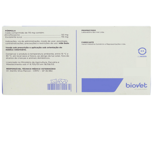 Biofloxacin Biovet 50mg c/ 10 Comprimidos