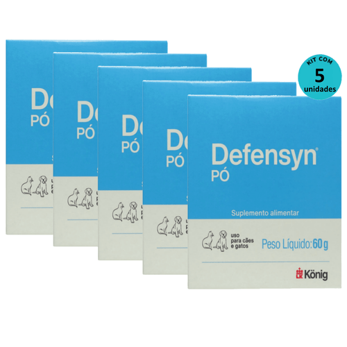 Kit 5 Suplemento Alimentar Defensyn Pó König 60g p/ Cães e Gatos