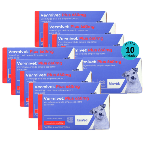 Kit com 10 Vermivet Plus Biovet 660mg c/ 4 Comprimidos