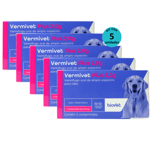 Kit Vermífugo Vermivet Plus Biovet 2g c/ 2 Comprimidos C/ 5 unidades