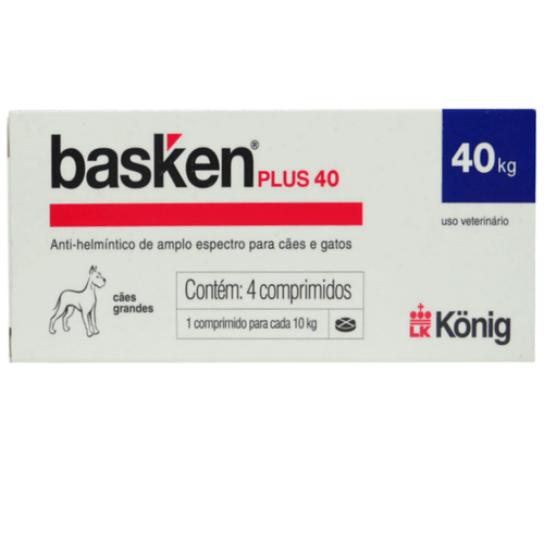 Vermífugo Basken Plus 40 p/ Cães e Gatos 1 comp. para cada 10Kg cx c/ 4 comp. Vermífugo Basken Plus 40 p/ Cães e Gatos 1 comp. para cada 10Kg cx c/ 4 comp.