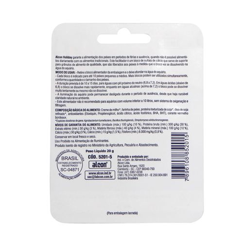 Alcon Férias Alimentador Holiday 20g p/ 15 dias
