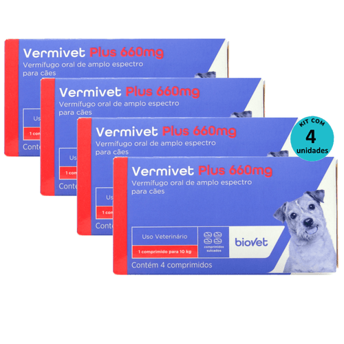 Kit Vermífugo Vermivet Plus Biovet 660mg c/ 4 Comprimidos C/ 4 unidades