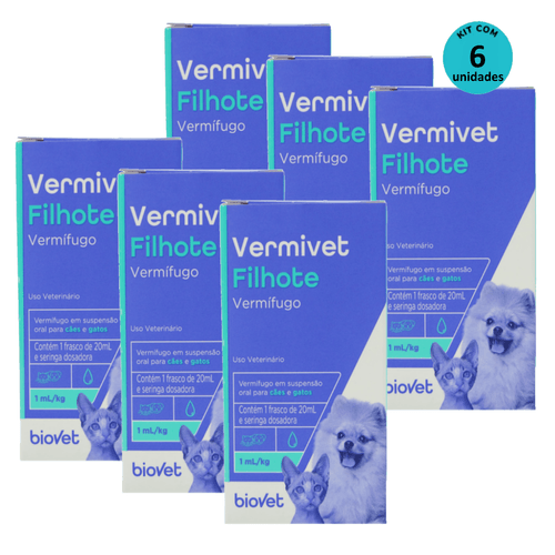 Kit Vermífugo Vermivet Filhotes Biovet 20ml C/ 6 unidades