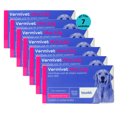 Kit Vermífugo Vermivet Plus Biovet 2g c/ 2 Comprimidos C/ 7 unidades