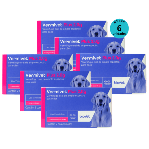 Kit Vermífugo Vermivet Plus Biovet 2g c/ 2 Comprimidos C/ 6 unidades