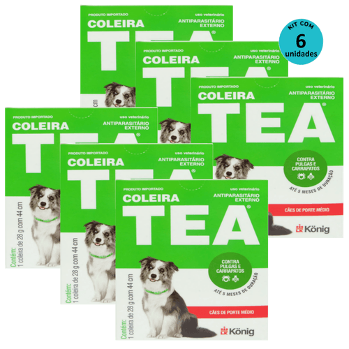 Kit Coleira Contra Pulgas E Carrapatos TEA 327 Cães De Porte Médio König 28g C/ 44cm C/ 6 unidades