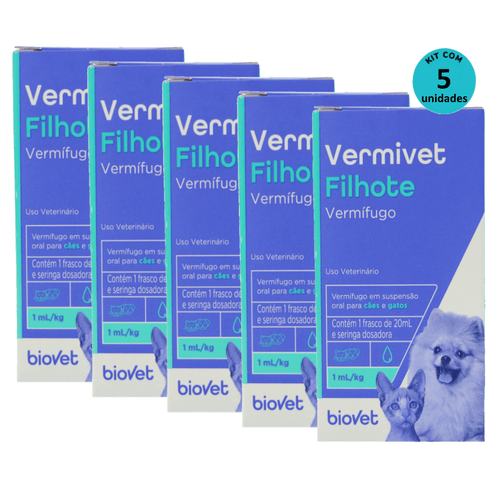Kit Vermífugo Vermivet Filhotes Biovet 20ml C/ 5 unidades