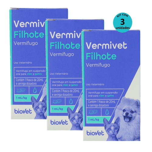 Kit Vermífugo Vermivet Filhotes Biovet 20ml C/ 3 unidades Kit Vermífugo Vermivet Filhotes Biovet 20ml C/ 3 unidades