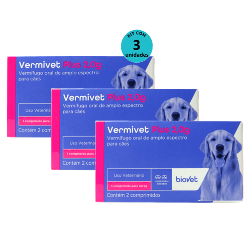 Kit Vermífugo Vermivet Plus Biovet 2g c/ 2 Comprimidos C/ 3 unidades Kit Vermífugo Vermivet Plus Biovet 2g c/ 2 Comprimidos C/ 3 unidades