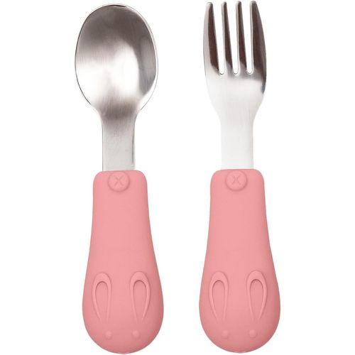 Kit Talheres Infantil Aço e Cabo em Silicone - Buba Rosa