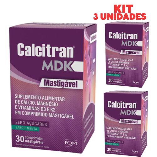Kit 3 Calcitran MDK Menta  30Cp Mastigáveis sublingual Zero Açucar