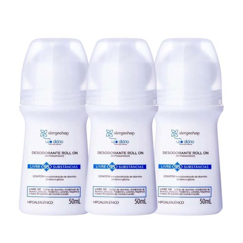 KIT 3 Desodorante Roll-On Uso Diário Alergoshop 50ml KIT 3 Desodorante Roll-On Uso Diário Alergoshop 50ml
