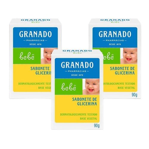 KIT 3 Sabonetes em Barra de Glicerina Granado Bebê Tradicional 90g KIT 3 Sabonetes em Barra de Glicerina Granado Bebê Tradicional 90g