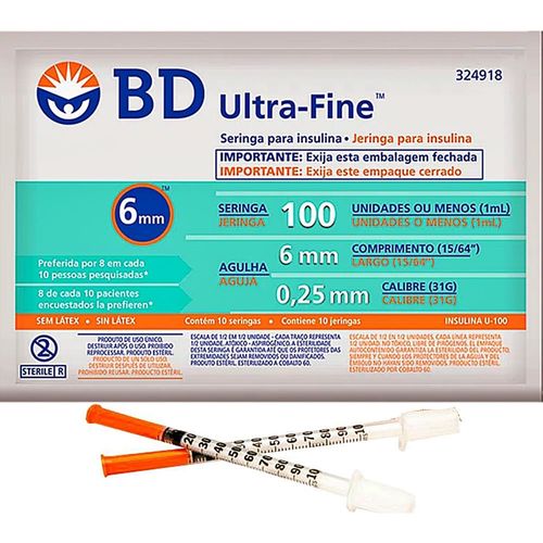 Seringa para Insulina BD Ultra-Fine 1 mL - 31G - 6x0,25mm - 10 Unidades