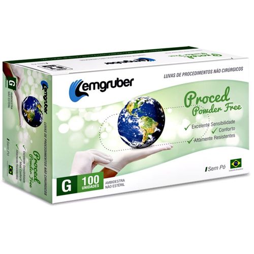 Luva de Látex Sem Pó para Procedimentos Proced Lemgruber - Tamanho G - Com 100 Unidades Luva de Látex Sem Pó para Procedimentos Proced Lemgruber - Tamanho G - Com 100 Unidades