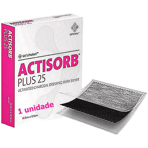 Curativo Actisorb Plus25 Carvão Ativado Prata 10.5cmx10.5cm - unidade Curativo Actisorb Plus25 Carvão Ativado Prata 10.5cmx10.5cm - unidade