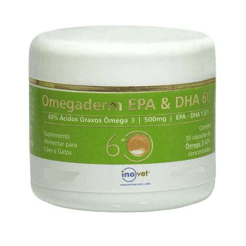 Omegaderm EPA & DHA 60 Suplemento para Cães e Gatos 500mg C/ 30 cápsulas- Inovet Omegaderm EPA & DHA 60 Suplemento para Cães e Gatos 500mg C/ 30 cápsulas- Inovet