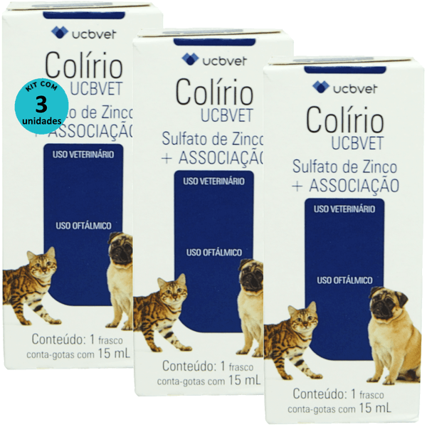 Colírio UCBVET 15ml Para Cães Kit Com 3 Unidades