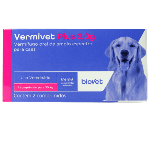 Vermífugo Vermivet Plus Biovet 2g c/ 2 Comprimidos Vermífugo Vermivet Plus Biovet 2g c/ 2 Comprimidos